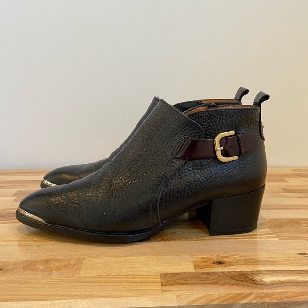 Hispanitas black & maroon brown leather ankle boots side zipper Spain booties 39